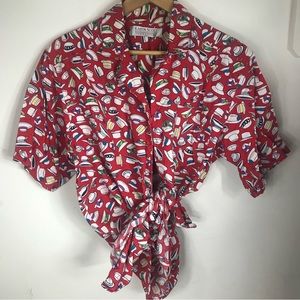 VINTAGE | 90s Karen Scott Red Hat Print Button Up